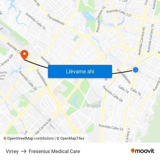 Virrey to Fresenius Medical Care map