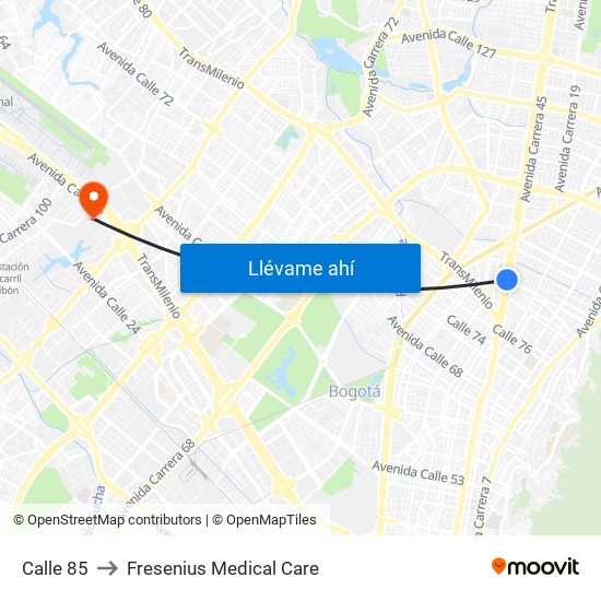 Calle 85 to Fresenius Medical Care map