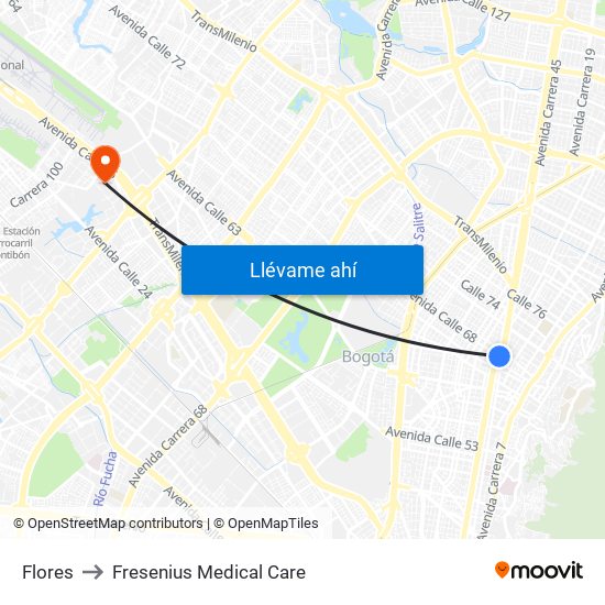 Flores to Fresenius Medical Care map
