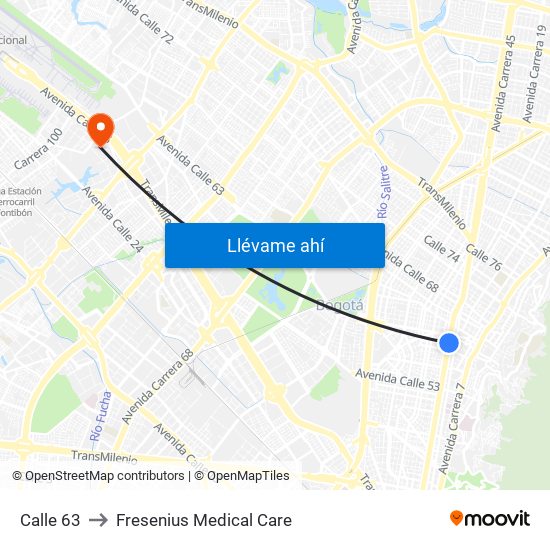 Calle 63 to Fresenius Medical Care map