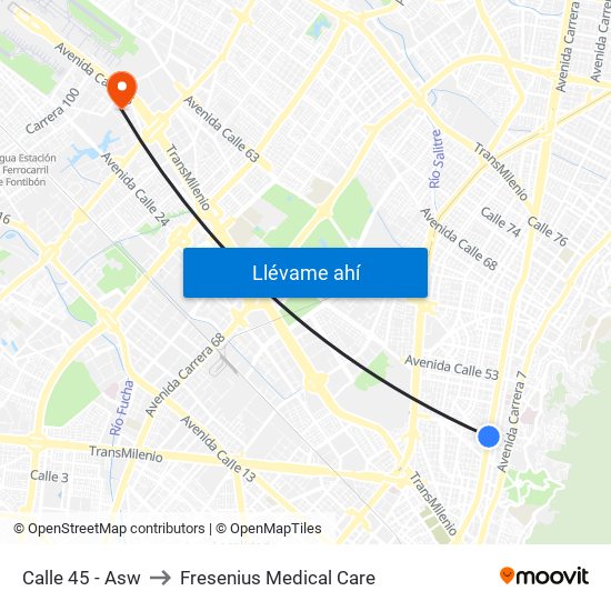 Calle 45 - Asw to Fresenius Medical Care map