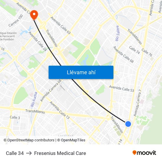 Calle 34 to Fresenius Medical Care map