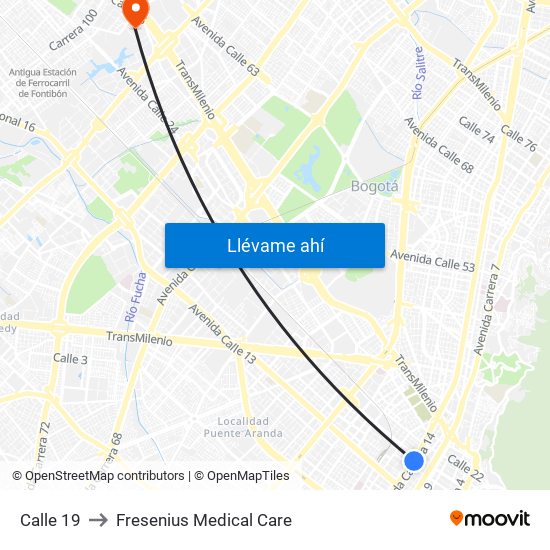 Calle 19 to Fresenius Medical Care map