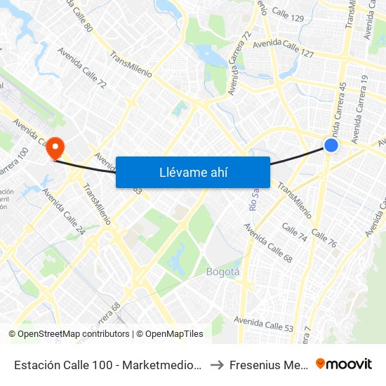 Estación Calle 100 - Marketmedios (Auto Norte - Cl 98) to Fresenius Medical Care map