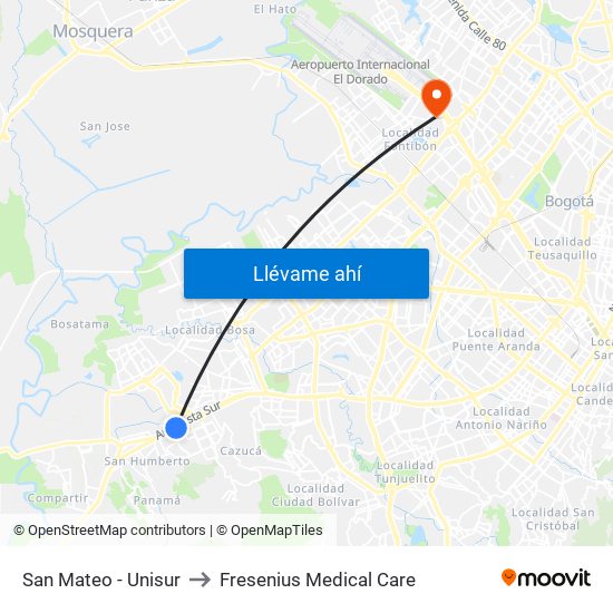 San Mateo - Unisur to Fresenius Medical Care map