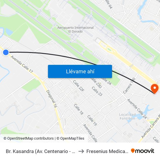 Br. Kasandra (Av. Centenario - Kr 134a) to Fresenius Medical Care map