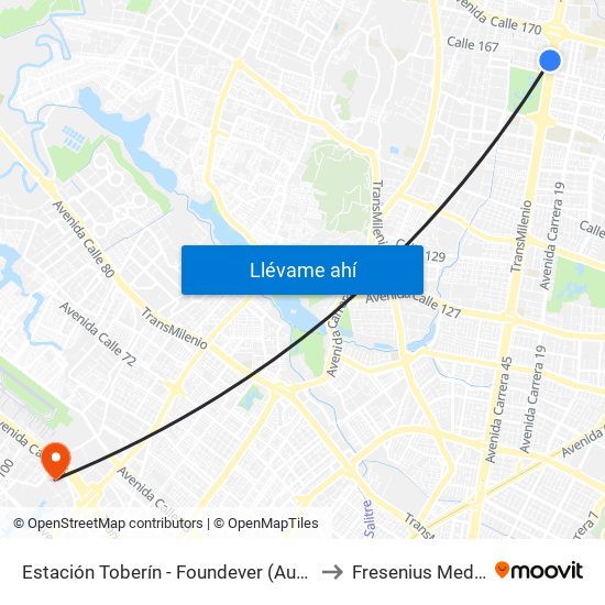 Estación Toberín - Foundever (Auto Norte - Cl 166) to Fresenius Medical Care map