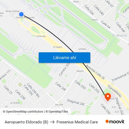 Aeropuerto Eldorado (B) to Fresenius Medical Care map