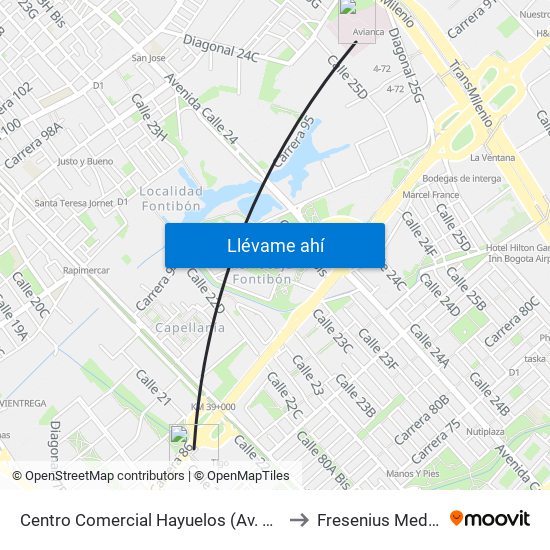 Centro Comercial Hayuelos (Av. C. De Cali - Cl 20) to Fresenius Medical Care map