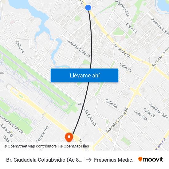 Br. Ciudadela Colsubsidio (Ac 80 - Kr 112a) to Fresenius Medical Care map