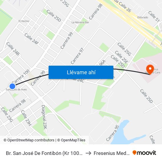 Br. San José De Fontibón (Kr 100 - Av. Esperanza) to Fresenius Medical Care map