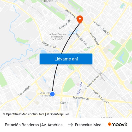 Estación Banderas (Av. Américas - Kr 78a) (A) to Fresenius Medical Care map