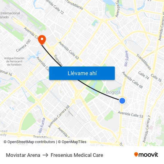 Movistar Arena to Fresenius Medical Care map