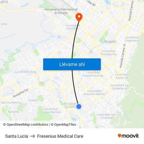 Santa Lucía to Fresenius Medical Care map