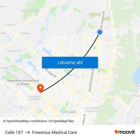Calle 187 to Fresenius Medical Care map