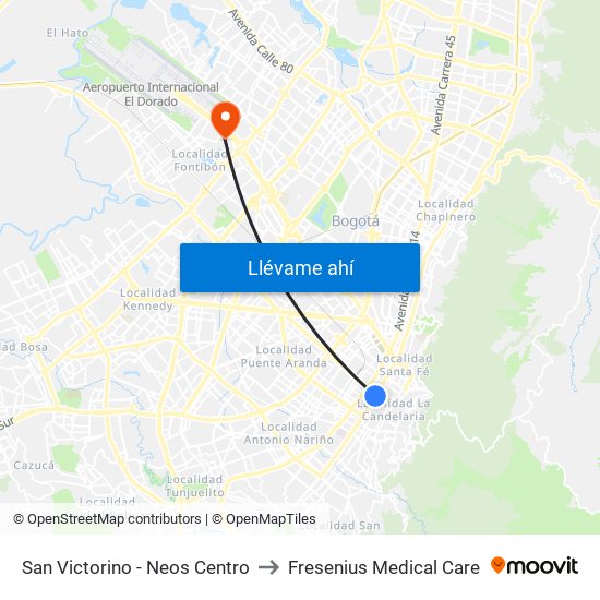 San Victorino - Neos Centro to Fresenius Medical Care map