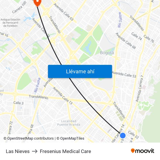 Las Nieves to Fresenius Medical Care map