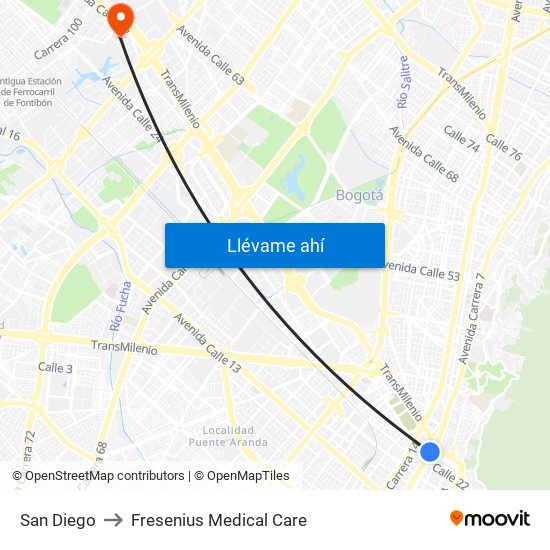 San Diego to Fresenius Medical Care map