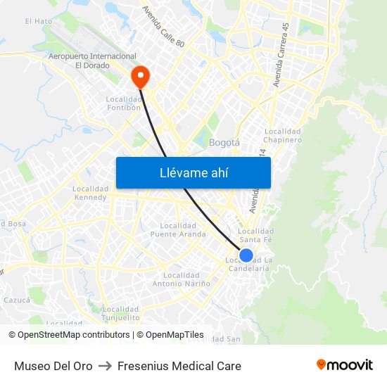 Museo Del Oro to Fresenius Medical Care map