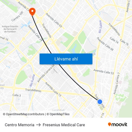Centro Memoria to Fresenius Medical Care map