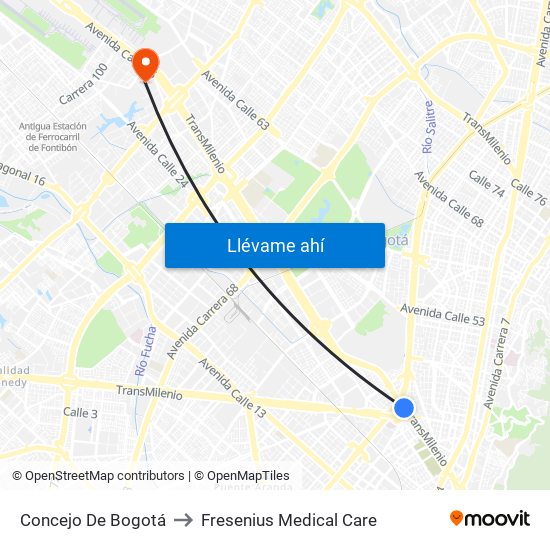 Concejo De Bogotá to Fresenius Medical Care map