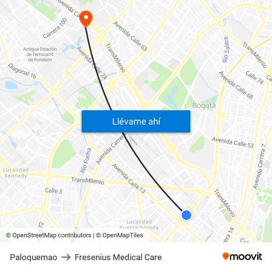 Paloquemao to Fresenius Medical Care map