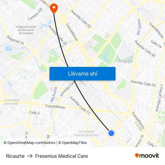 Ricaurte to Fresenius Medical Care map