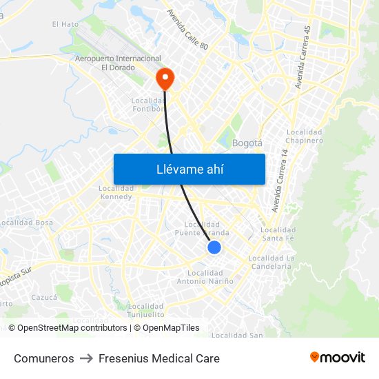 Comuneros to Fresenius Medical Care map