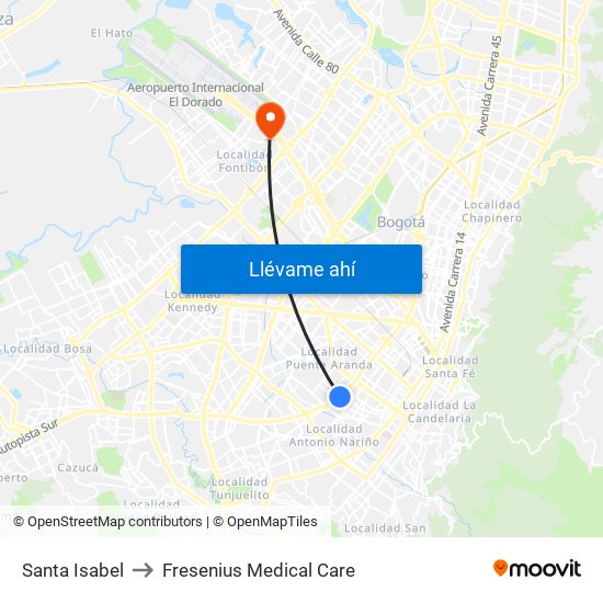 Santa Isabel to Fresenius Medical Care map