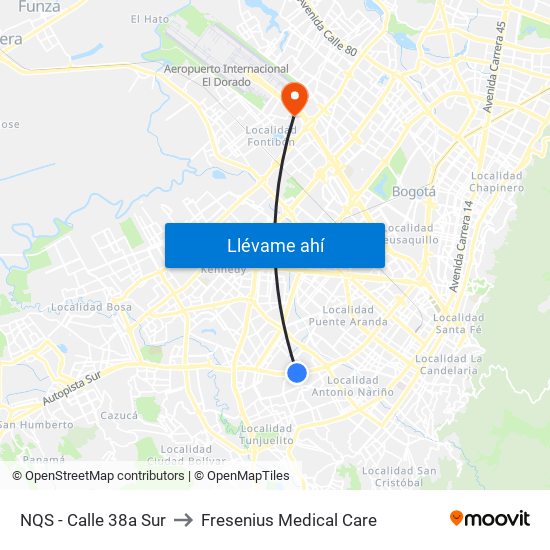 NQS - Calle 38a Sur to Fresenius Medical Care map