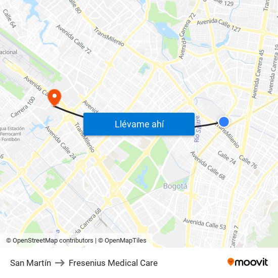 San Martín to Fresenius Medical Care map