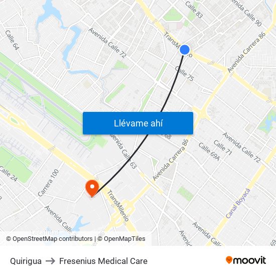 Quirigua to Fresenius Medical Care map