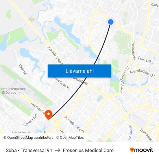 Suba - Transversal 91 to Fresenius Medical Care map