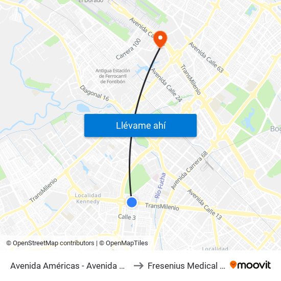 Avenida Américas - Avenida Boyacá to Fresenius Medical Care map