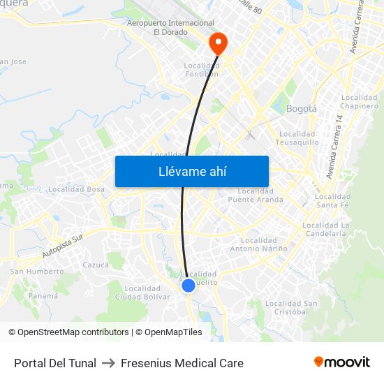 Portal Del Tunal to Fresenius Medical Care map