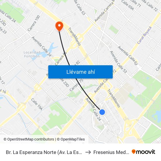 Br. La Esperanza Norte (Av. La Esperanza - Kr 69d) to Fresenius Medical Care map
