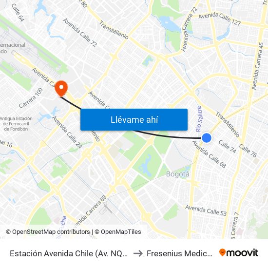 Estación Avenida Chile (Av. NQS - Cl 71c) to Fresenius Medical Care map