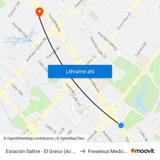 Estación Salitre - El Greco (Ac 26 - Ak 68) to Fresenius Medical Care map