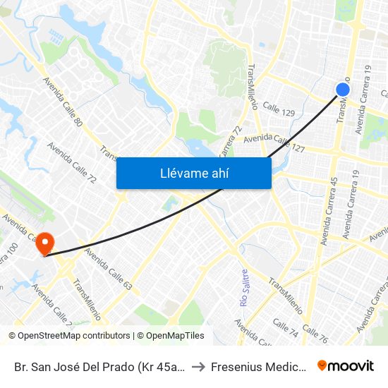 Br. San José Del Prado (Kr 45a - Cl 137) to Fresenius Medical Care map