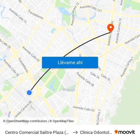 Centro Comercial Salitre Plaza (Av. La Esperanza - Kr 68b) to Clínica Odontologica Jasban map