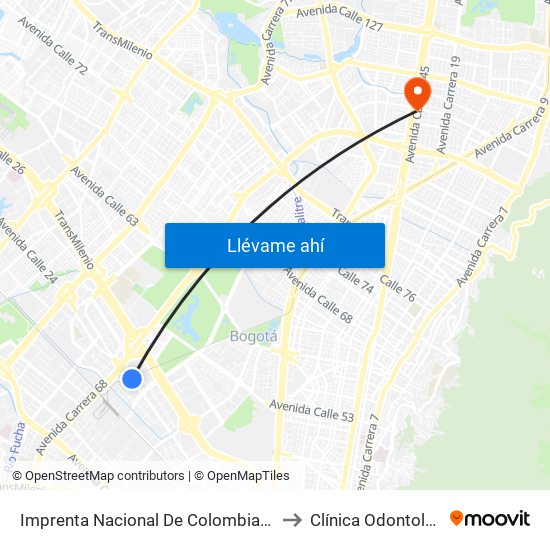 Imprenta Nacional De Colombia (Av. Esperanza - Kr 66) to Clínica Odontologica Jasban map