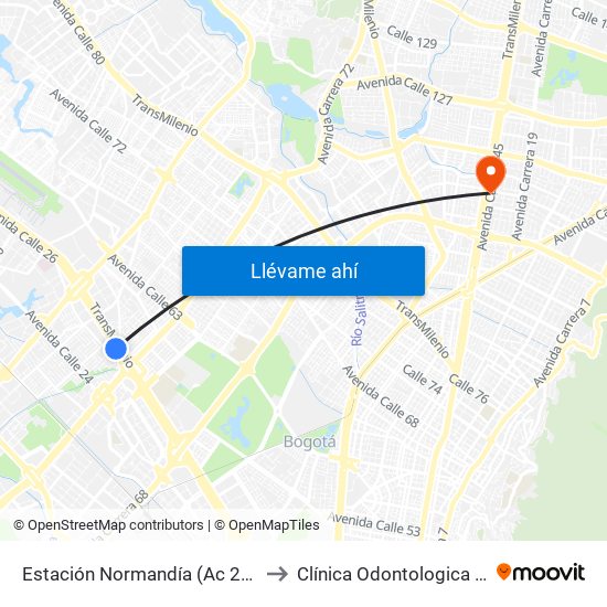 Estación Normandía (Ac 26 - Kr 74) to Clínica Odontologica Jasban map