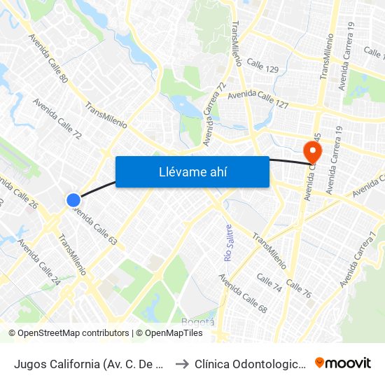 Jugos California (Av. C. De Cali - Ac 63) to Clínica Odontologica Jasban map