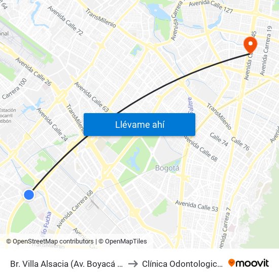 Br. Villa Alsacia (Av. Boyacá - Cl 12a) (A) to Clínica Odontologica Jasban map