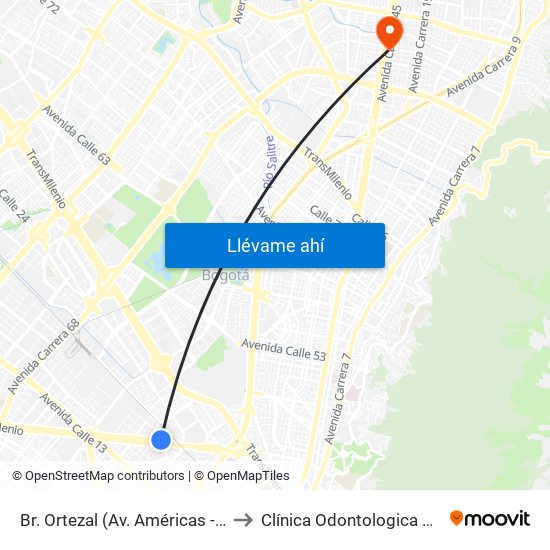 Br. Ortezal (Av. Américas - Tv 39) to Clínica Odontologica Jasban map