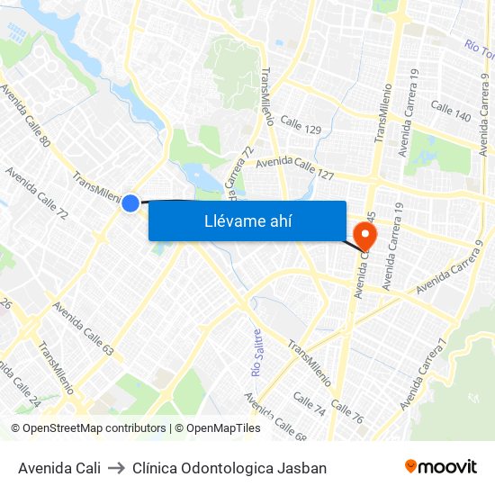 Avenida Cali to Clínica Odontologica Jasban map