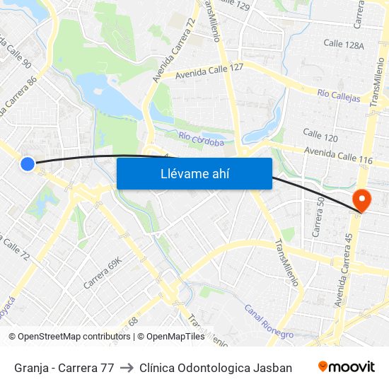 Granja - Carrera 77 to Clínica Odontologica Jasban map