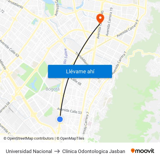 Universidad Nacional to Clínica Odontologica Jasban map