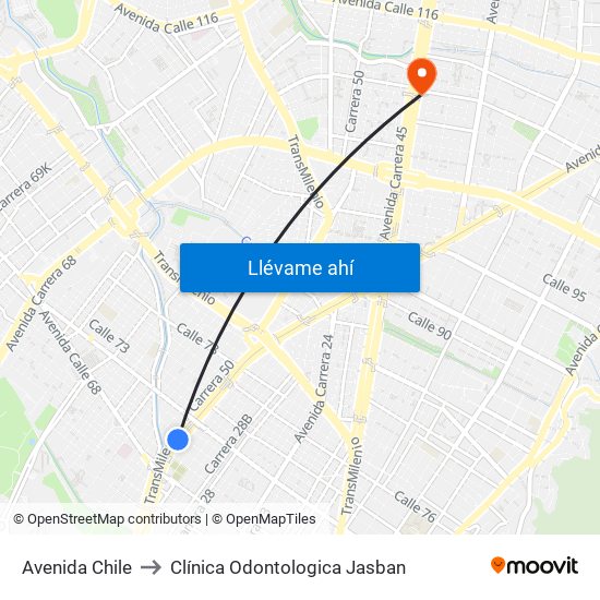 Avenida Chile to Clínica Odontologica Jasban map