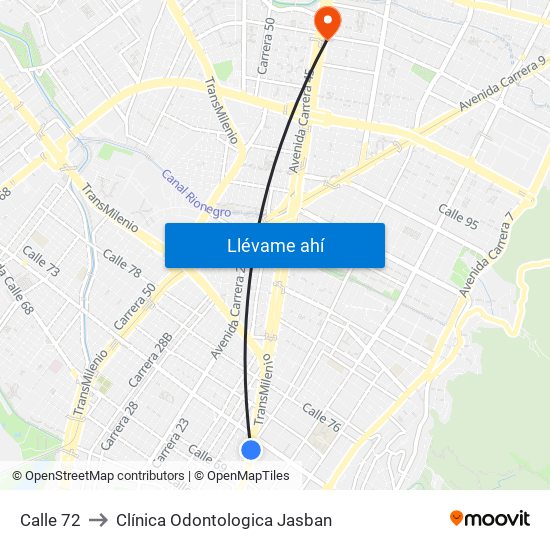 Calle 72 to Clínica Odontologica Jasban map